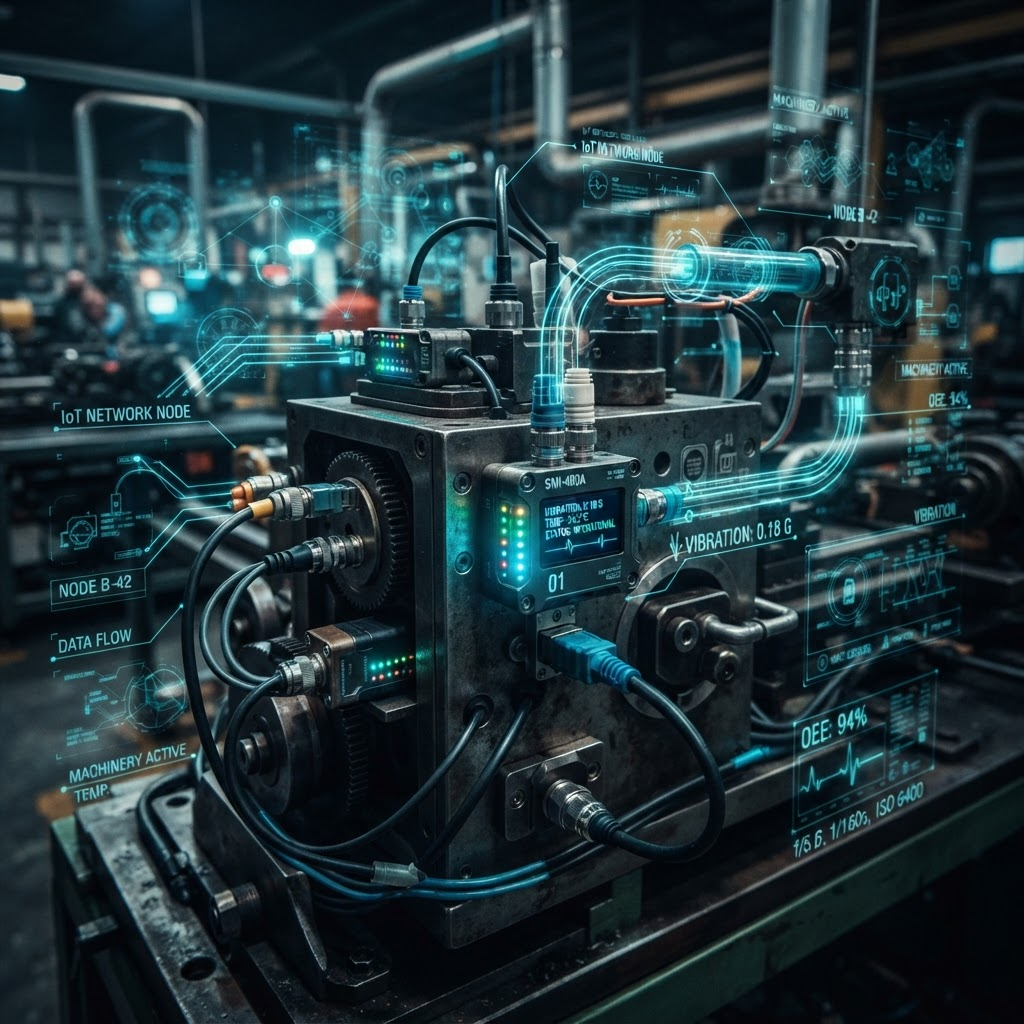 Sensores IoT industriais e monitoramento em tempo real de maquinário conectado