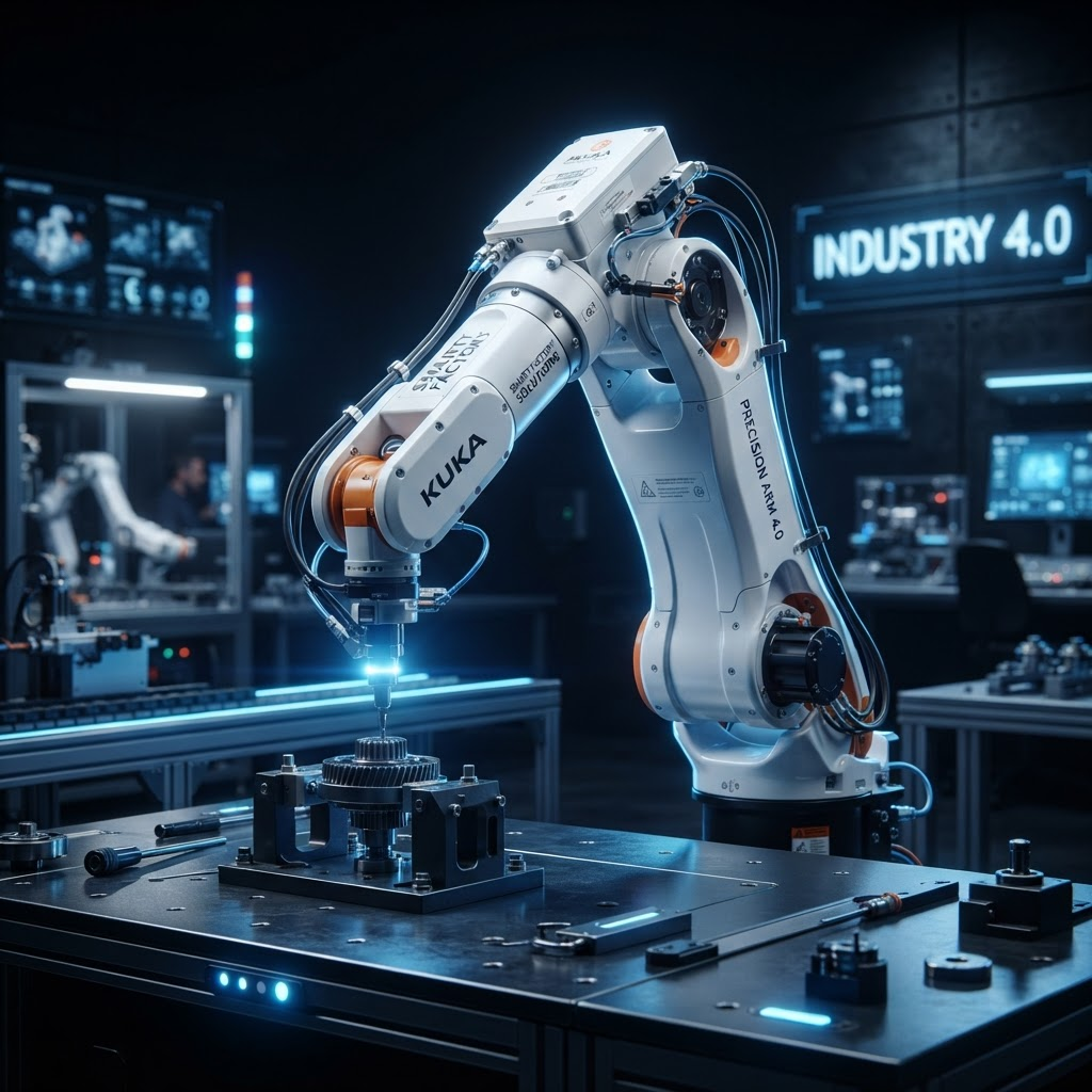 Robô industrial de alta precisão em fábrica inteligente